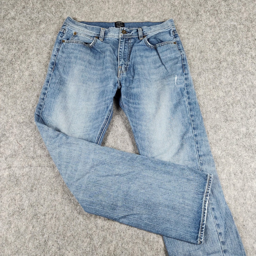 J Crew The Sutton Jeans Men 33x32 Blue Straight Leg Denim Casual Distressed